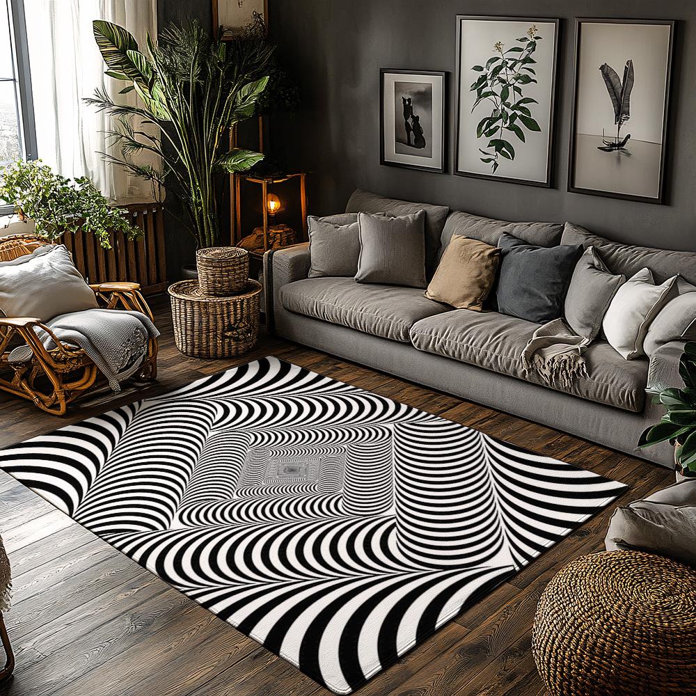 

Optical Illusion 3D Rug, Black White Vortex Carpet with Geometric Pattern, Non-Slip Living Room Mat for Modern Art Home Decor 50x80cm