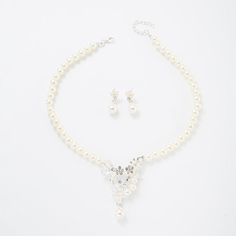 Elegant Pearl and Alloy Floral Jewelry Set: Water Drop Necklace & Earrings for Women