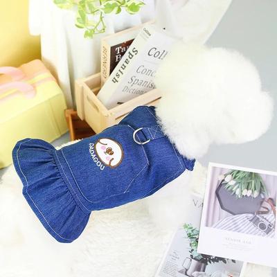 Double-Color Option Comfortable Soft Denim Dress for Dogs Pet Skirts Teddy Dog Clothes Adjustable Fit Doggie Dresses