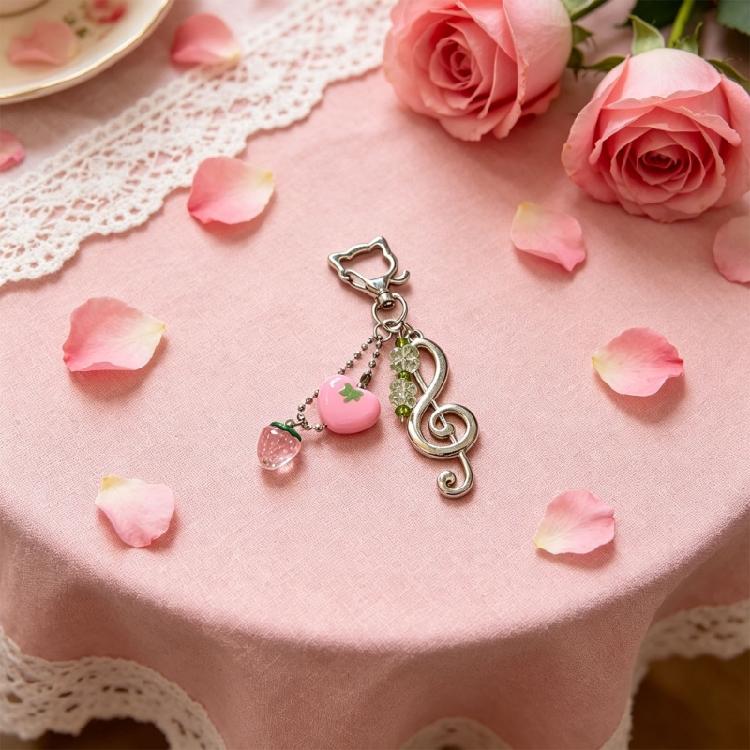 Elegant Strawberry Music Symbol Keyring Craft From Alloy Materials