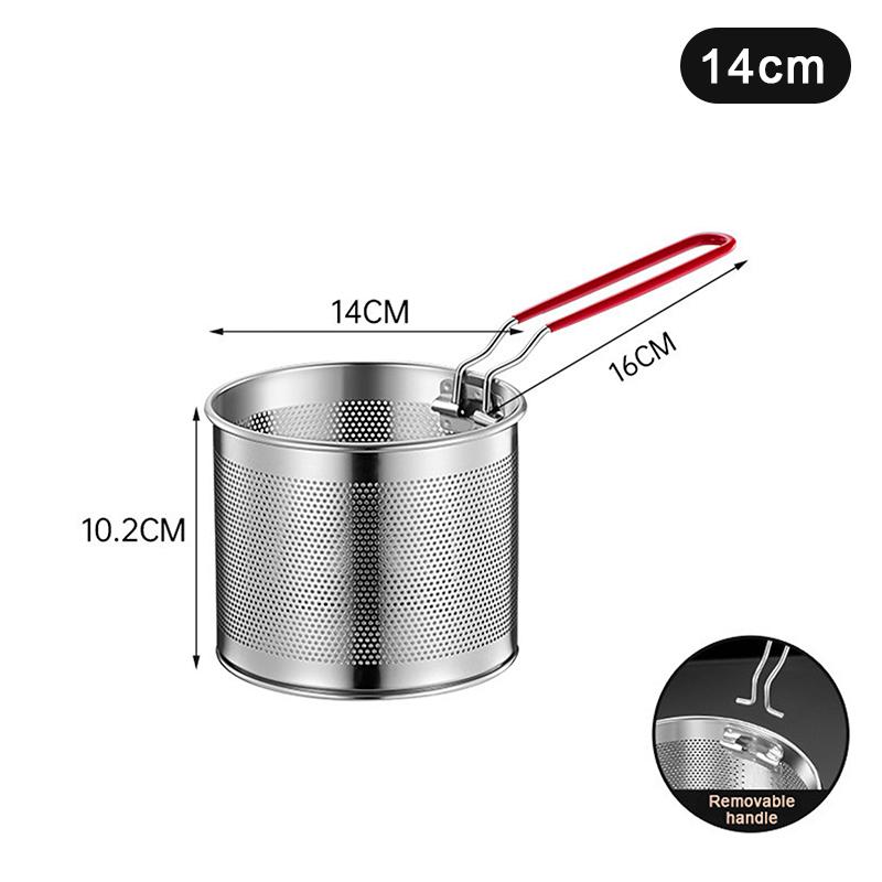 

Сетка для жарки из нержавеющей стали Кухонная корзина для жарки Корзина для приготовления пищи Сковорода для жарки Масляный поддон Дуршлаг Ложка для лапши Дуршлаг Картофель фри 14cm
