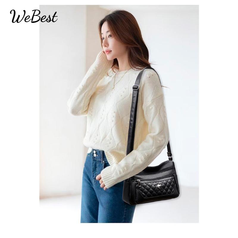 

Embroidered Diamond Grid PU Single Shoulder Crossbody Women s Bag чёрный
