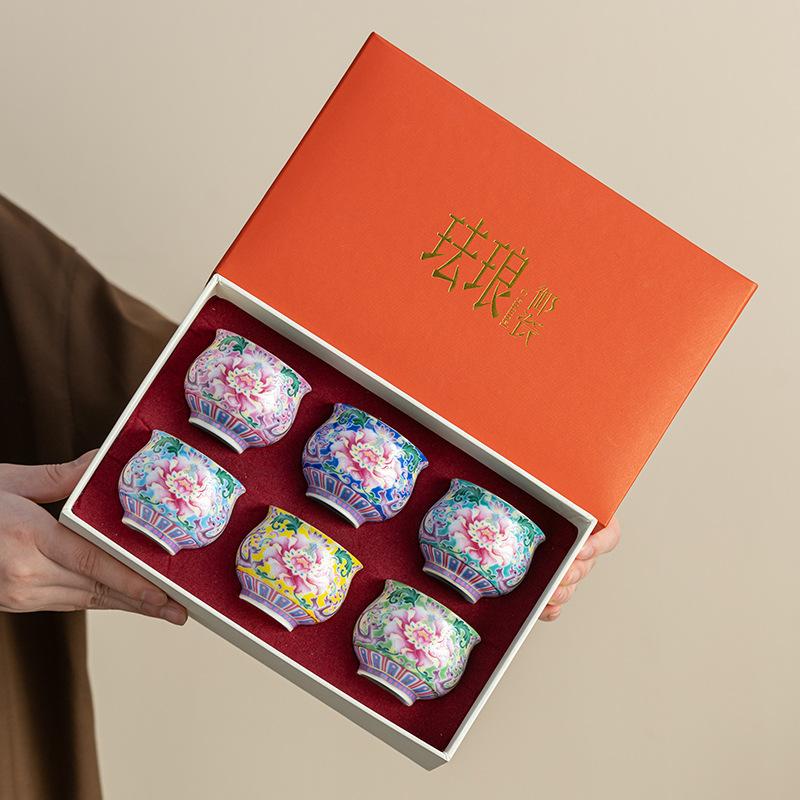 Enamel color teacup set master cup ceramic tea set tea cup tea cup bank business gifts can be made