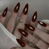 Brown Diamond Pattern Almond False Nails 24 Pieces Durable ABS Plastic For Weddings Parties