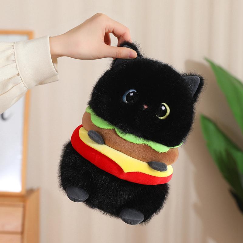 Neues Niedliches Burger-förmiges Katzen-Plüschkissen Mollige Kaliko Siamkatze Schwarze Katze Plüschtiere Weiche Puppe Zum Kuscheln Sofa Bett Dekoration