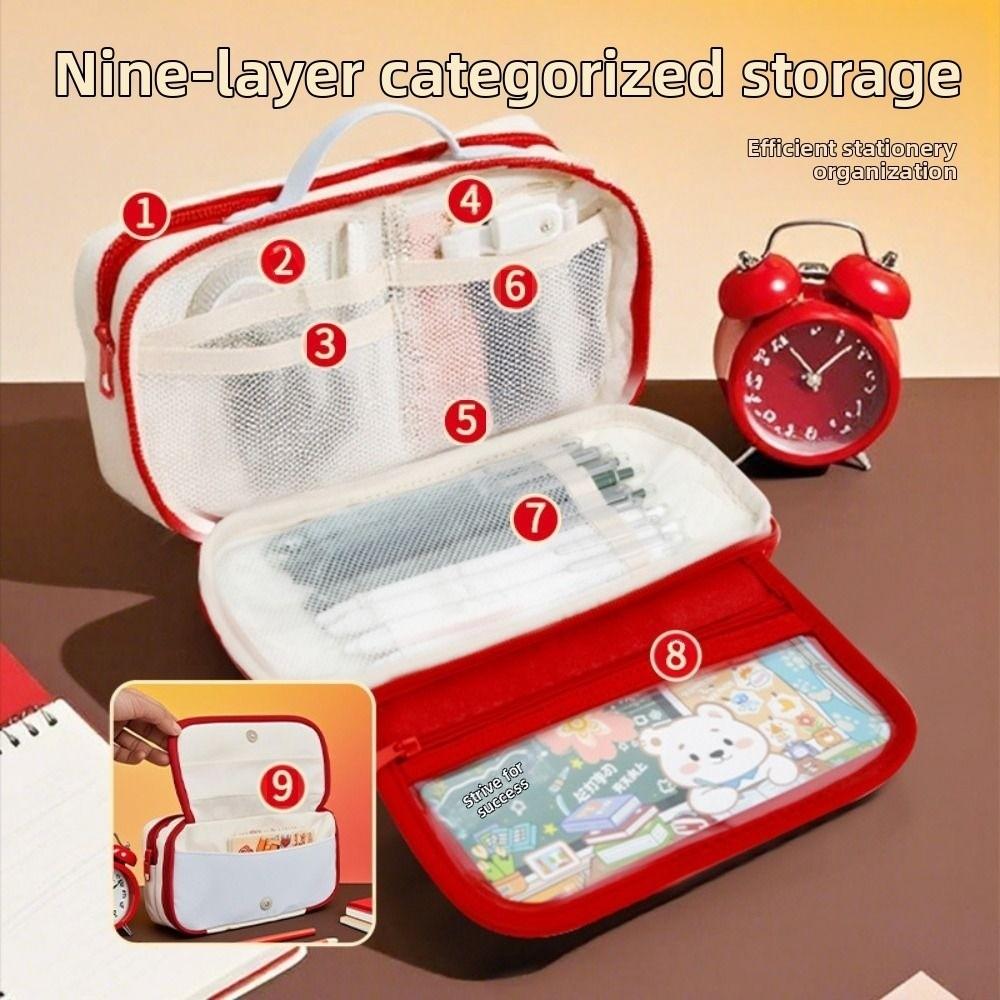 Bear Pencil Storage Bag Large Capacity Pen Organizer Pouch Trendy Zipper Stationery Bag  Student