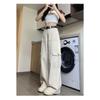 Womens High Waist Beige Cargo Wide Leg Jeans Casual Loose Streetwear Denim Trousers Y2K Style