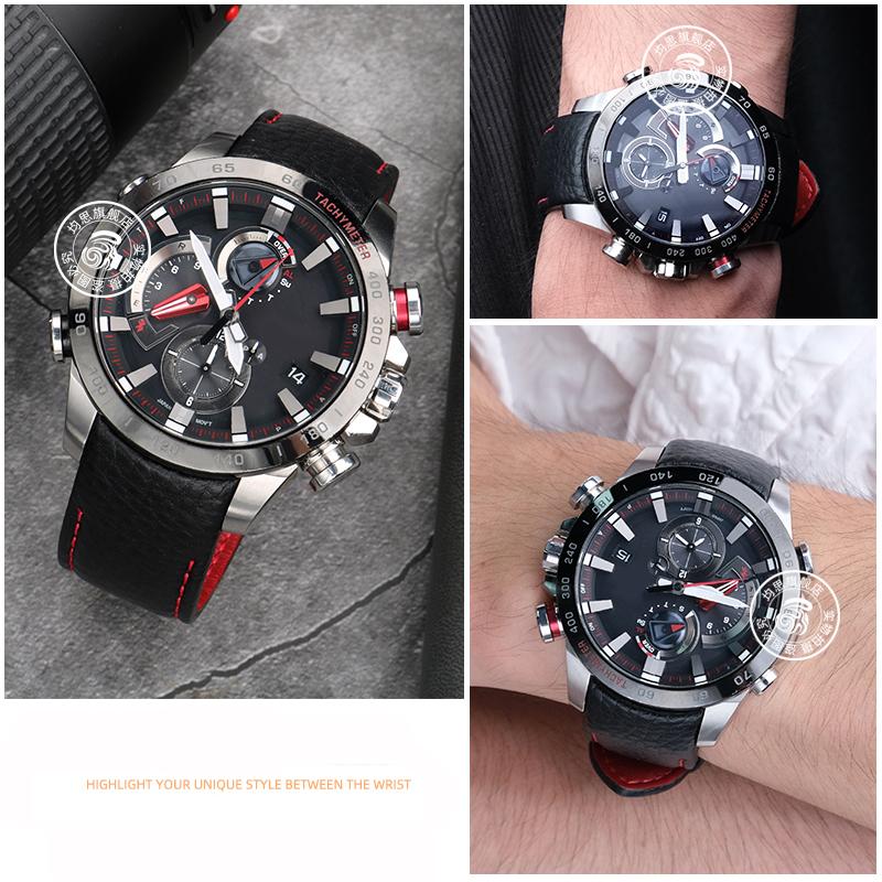 22mm Gebogenes Echtleder Uhrenarmband Für C-asio EQB-800BL EQB-501 EQB-900 EDIFICE/EQB-500 Wasserdichtes Gummi Uhrenarmband Herren