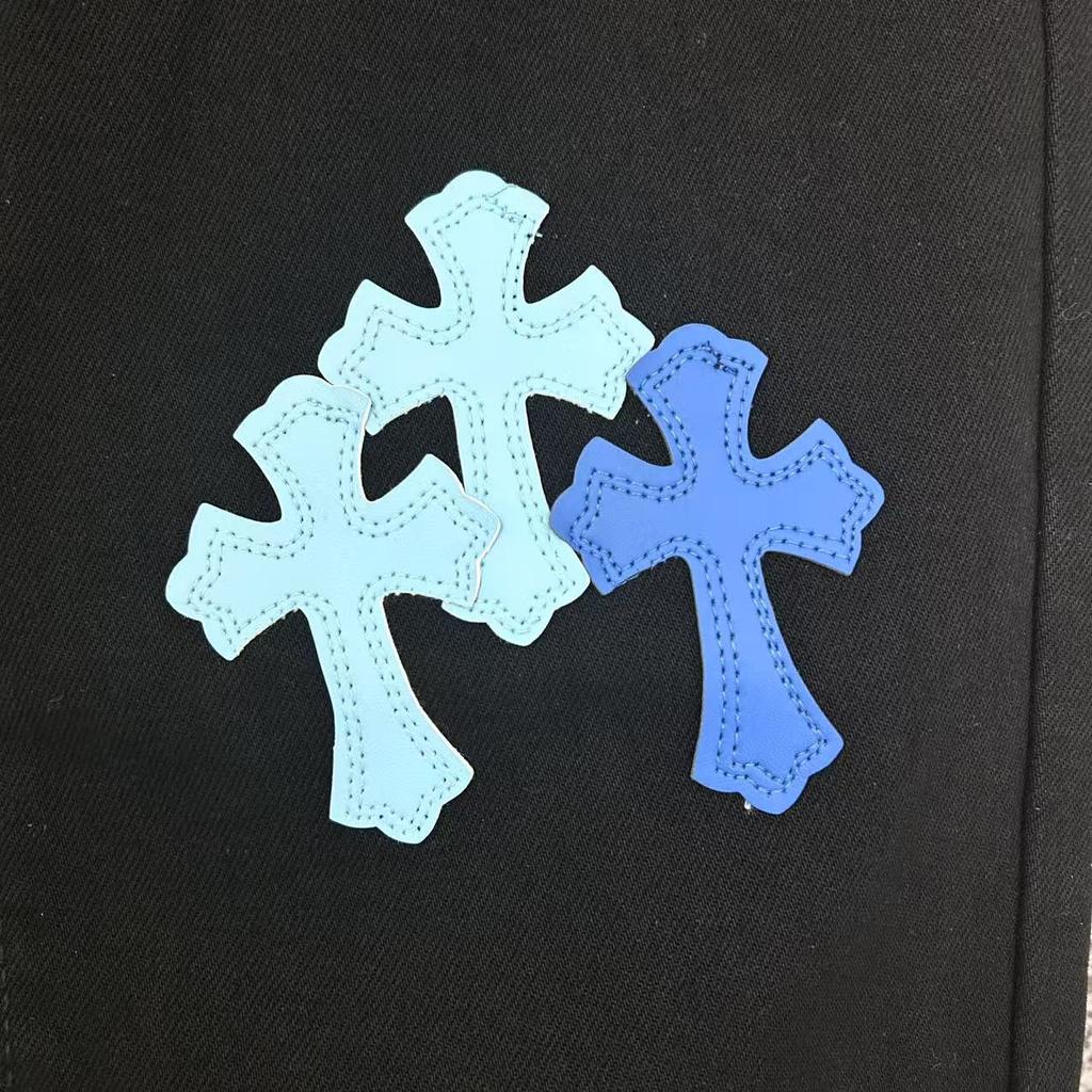 9902 CHROME HEARTS Pánské a dámské trendy džíny v americkém stylu s látkovými nášivkami, ležérní a módní high street kalhoty