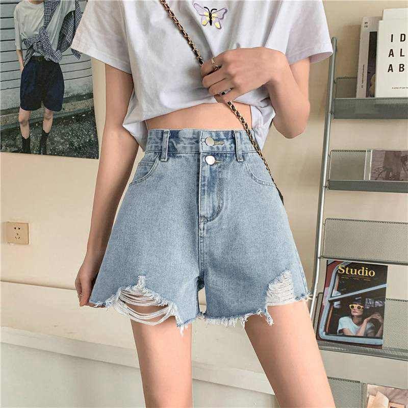 

WTEMPO джинсовые шорты с высокой талией, женские тонкие и свободные широкие брюки с двойной пряжкой, брюки трапециевидной формы XXL синий