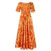 Women Fashion Plus Size Short Sleeve Lace Up Mid Length A Line Dress