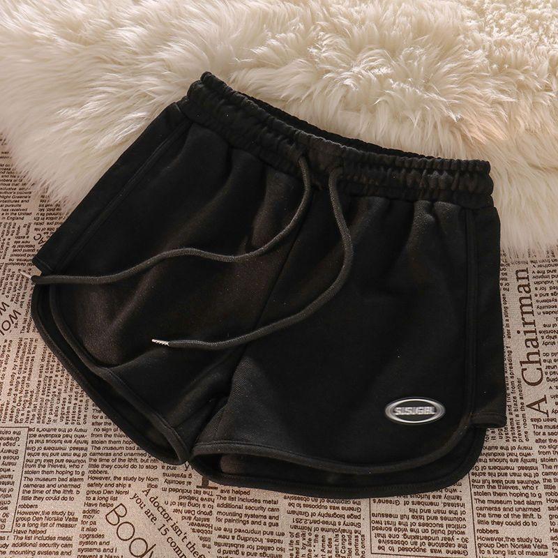 

Женские спортивные шорты с эластичной резинкой на талии и шнурком, повседневные брюки для йоги, большие размеры 3XL чёрный