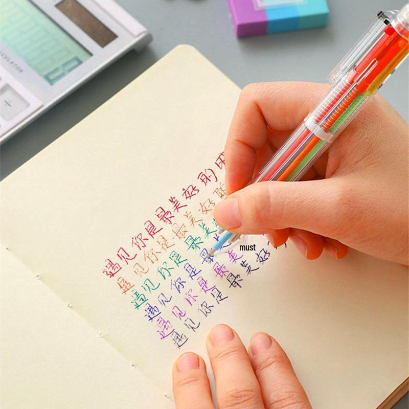6-Color Click Ballpoint Pen - Multifunctional, Cute, Korean-Inspired Stationery for Creative Journaling