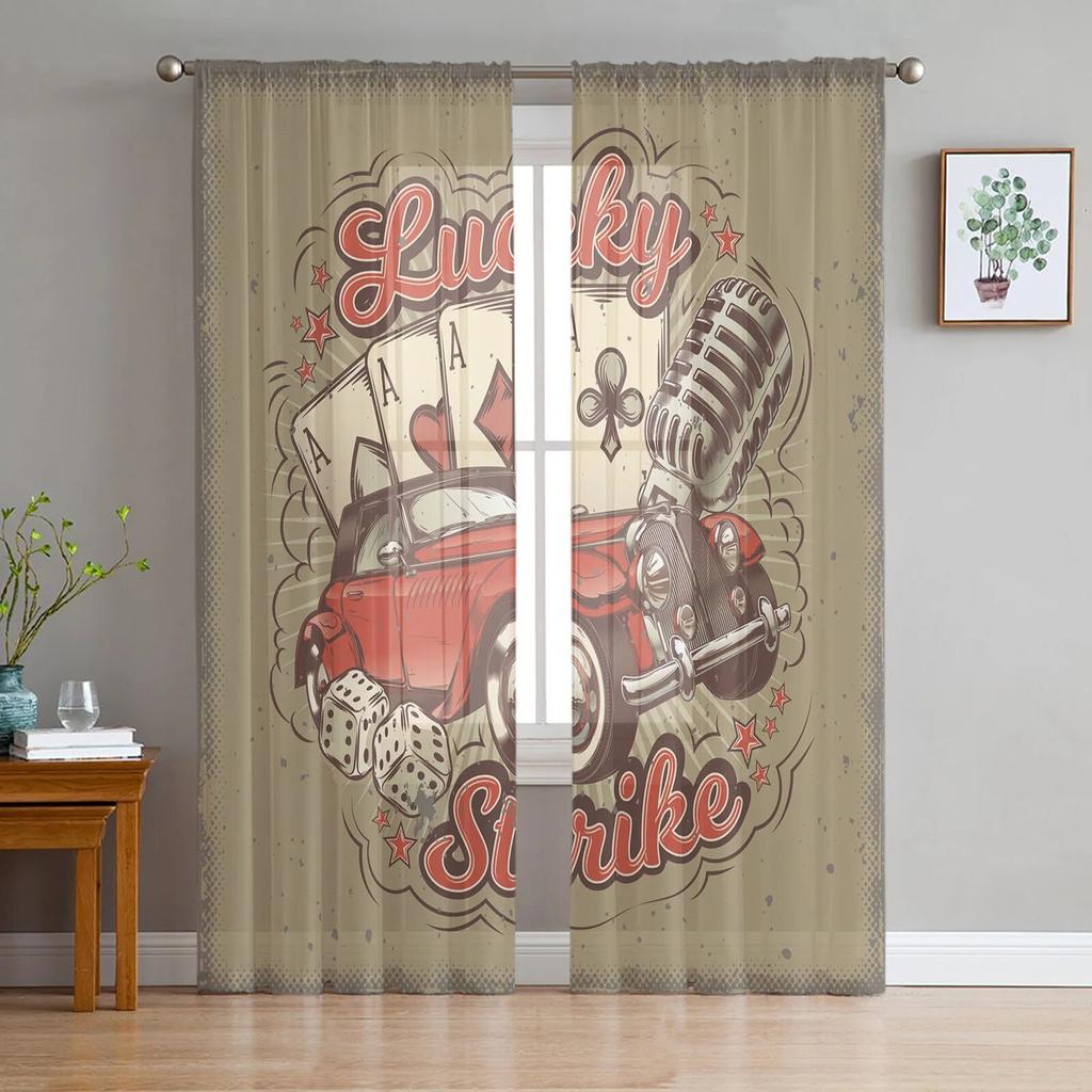 Black Poker Flowers Tulle Curtains Elegant Sheer Drapes for Bedroom Living Room Kitchen Decor
