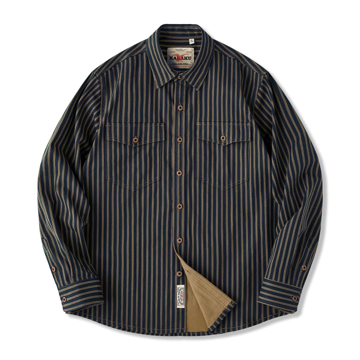 

Long Sleeve Business with Distressed Retro Stripe Heavyweight Navy Fall [karaku] Men s Button-Down Shirt, Casual, Style, Striped, Pockets, Overshirt,