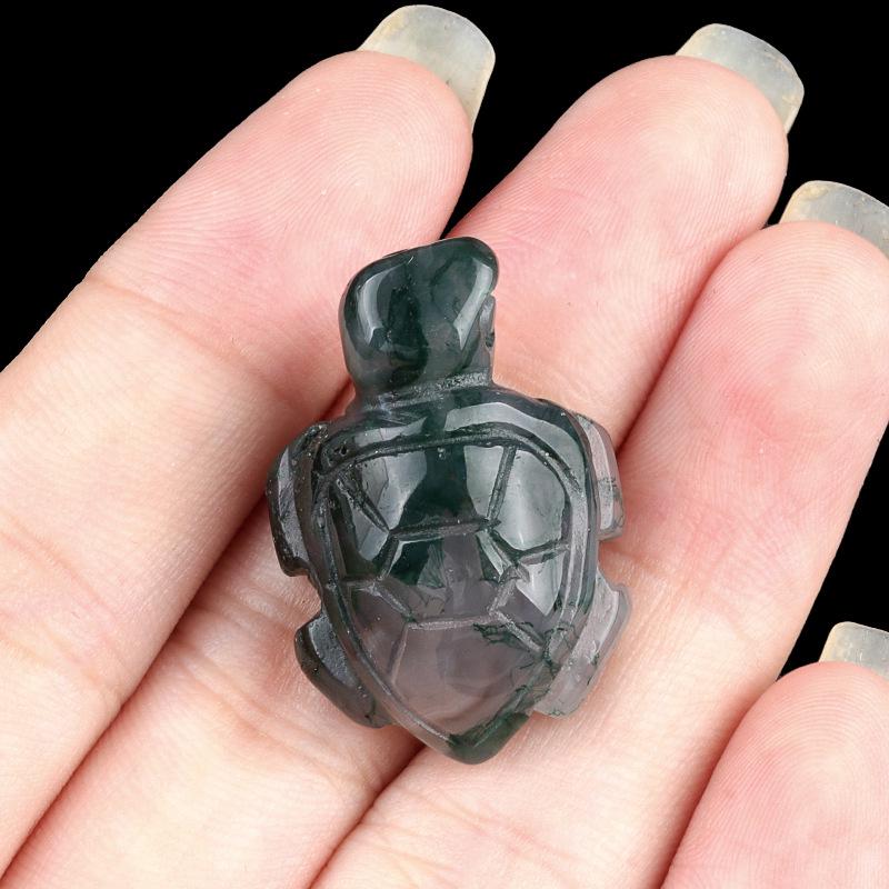 Mini Sea Turtle Ornament: Amethyst, Agate & Jade Carved Marine Landscape (1985-1in)