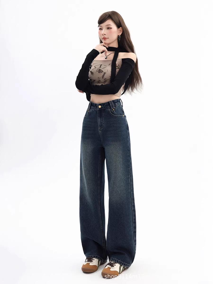 

Korean High Waist Minimalist Loose Jeans - Versatile Autumn/Winter Style XL синий