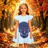 Kids Casual Halloween Printed Sleeve Dress for Party and Daily Wear