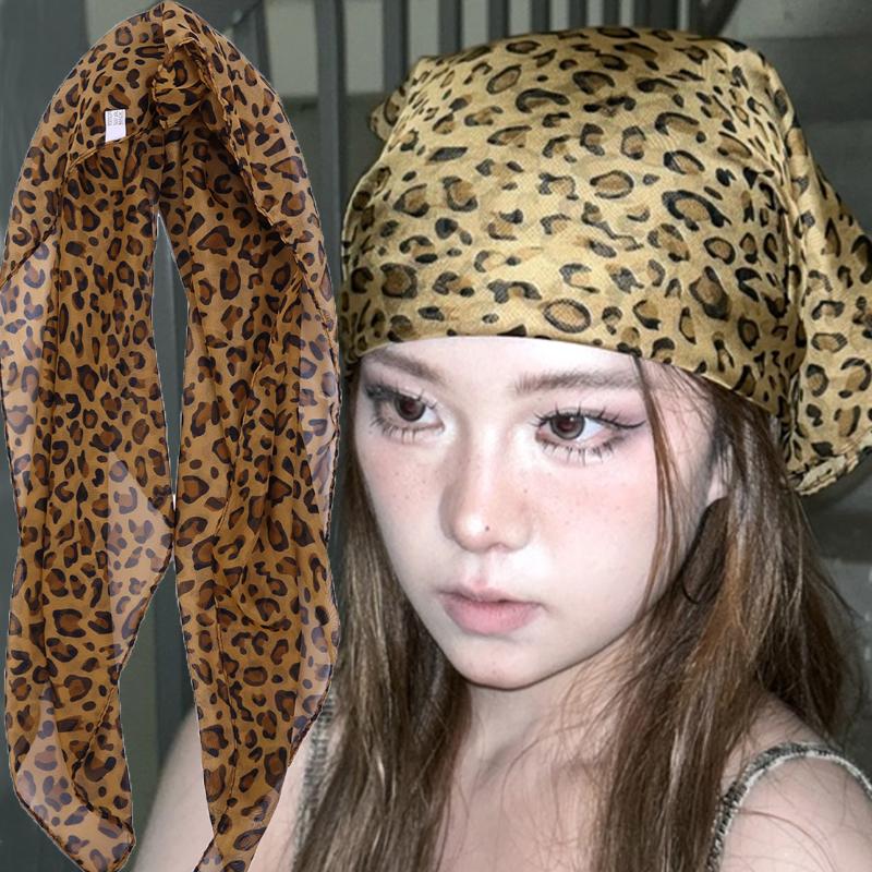 Vintage Leopard Print Headscarf Satin Thin Edge Small Square Scarfs Head Band Women Y2K Spicy Girl Neckerchief Hair Accessories