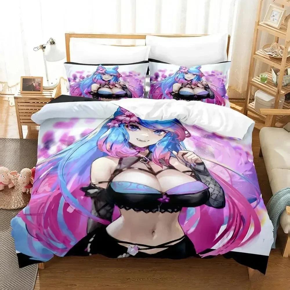 3D  Sexy Girls Silvervale VTuber Bedding Set Printed With Pillowcase Bed Duvet Cover Soft Queen King Size Bedclothes Home