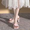 2025 new sweet Chinese style camellia toe slippers Roman thin strap square head cover toe high heel sandals women