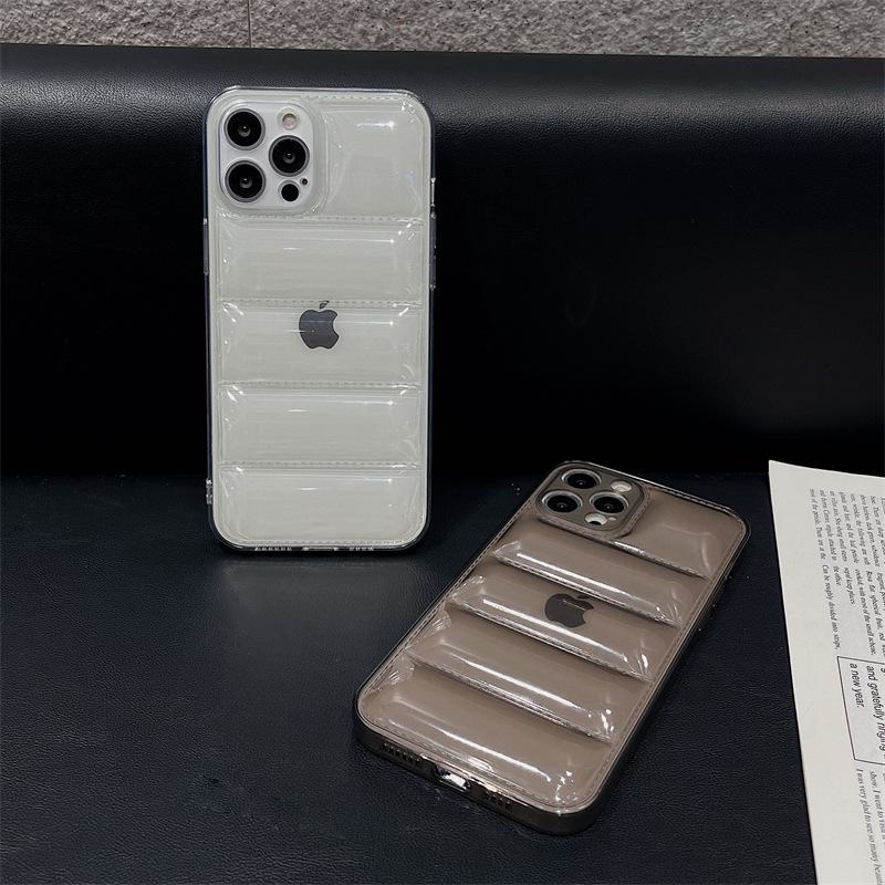 Transparent Down Jacket iPhone15Pro Mobile Phone Case - Fine Hole Wave Shell for 14/13, Anti-Fall for 12/11.