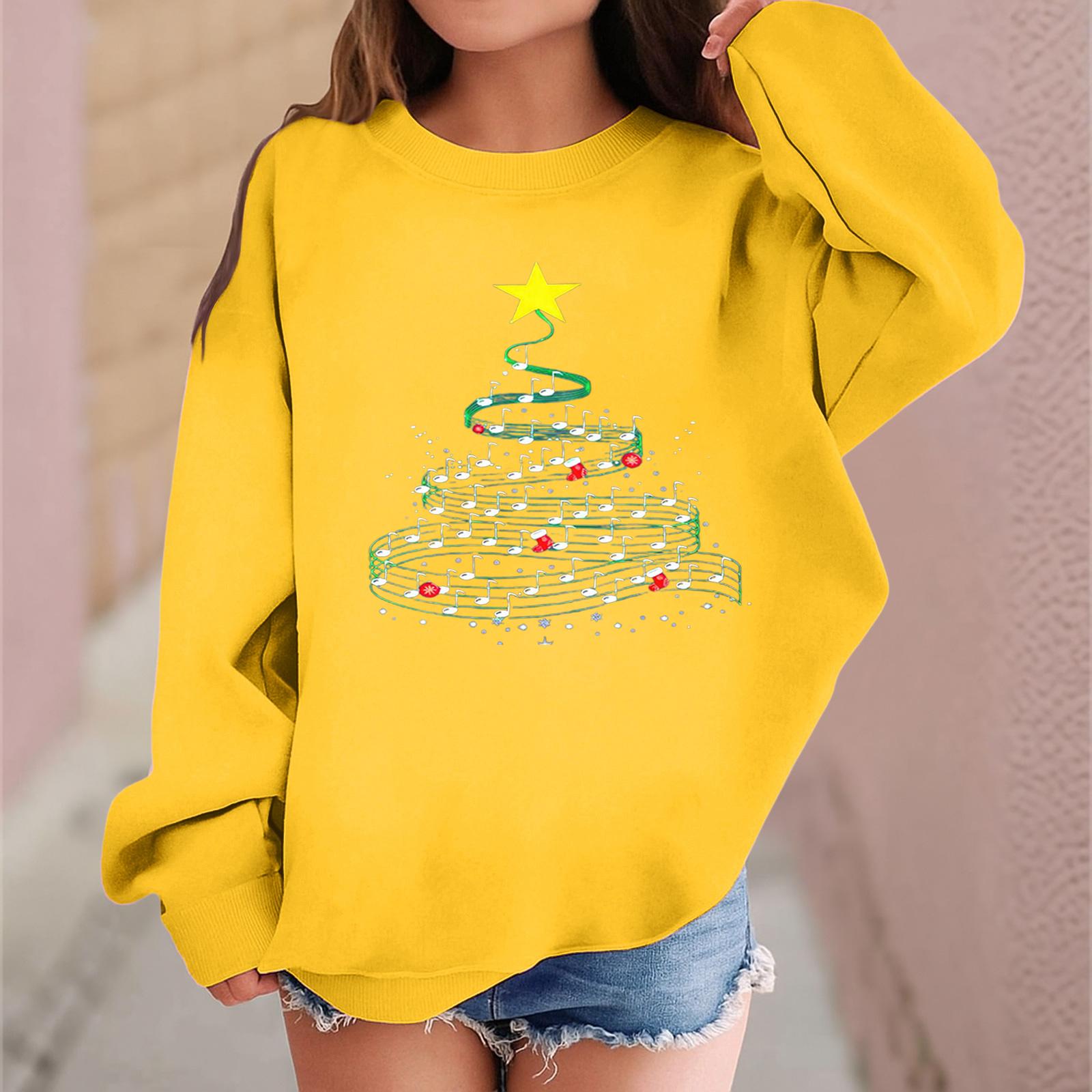 

Детский модный повседневный пуловер с длинными рукавами и свободного кроя с рождественским принтом 160 жёлтый