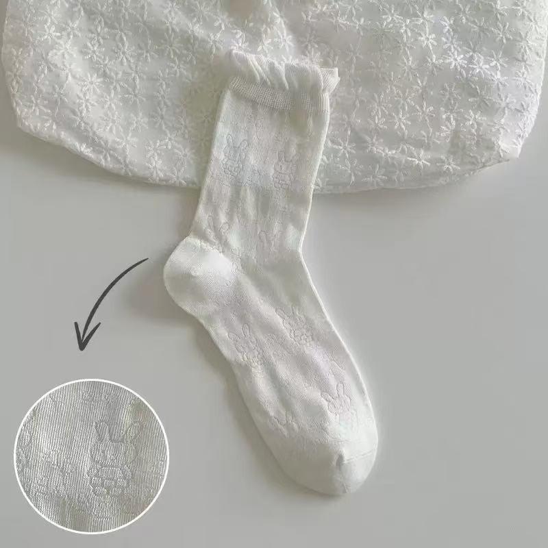 Women's Spring and Summer Creative Lace Bow Wooden Ear Edge Hollow Tube Stack Socks
