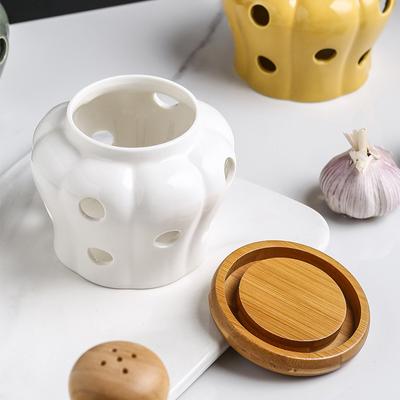 White Ceramic Garlic Storage Jar With Lid Exquisite Hollow Storage Jar Garlic Ginger Jar Candle Lampshade Household Candy Box