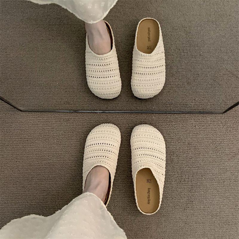 Women's Handmade French Roman-Style Breathable Closed-Toe Summer Half Slippers