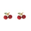 Trendy and fashionable summer sweet red cherry full diamond earrings, simple earrings, niche high-end feel