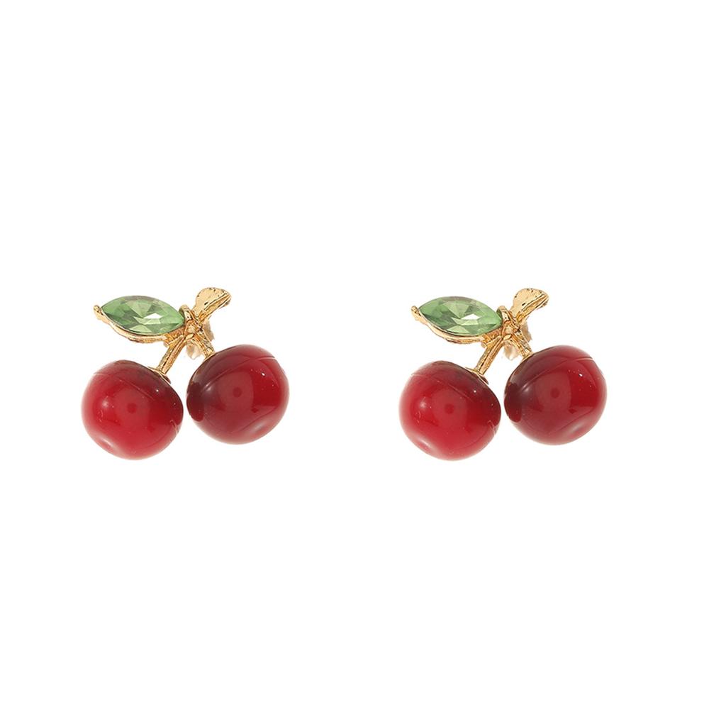 Trendy and fashionable summer sweet red cherry full diamond earrings, simple earrings, niche high-end feel