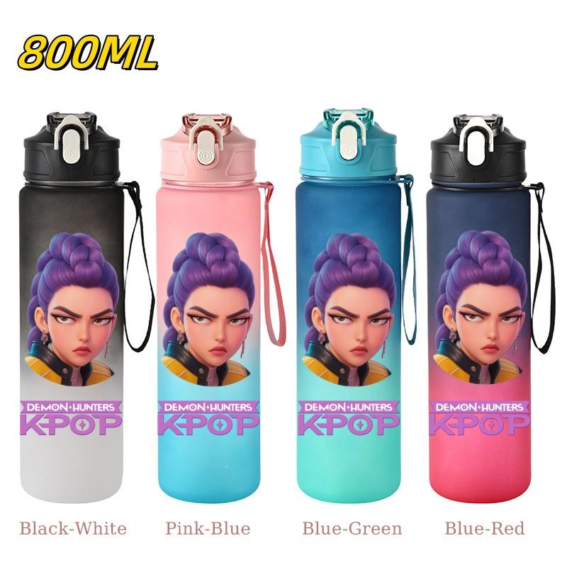 800ML KPop Demon Hunters Gradient Cartoon Print Large Capacity Straw Water Cup Outdoor Portable Sports Drink Bottles Travel Mug