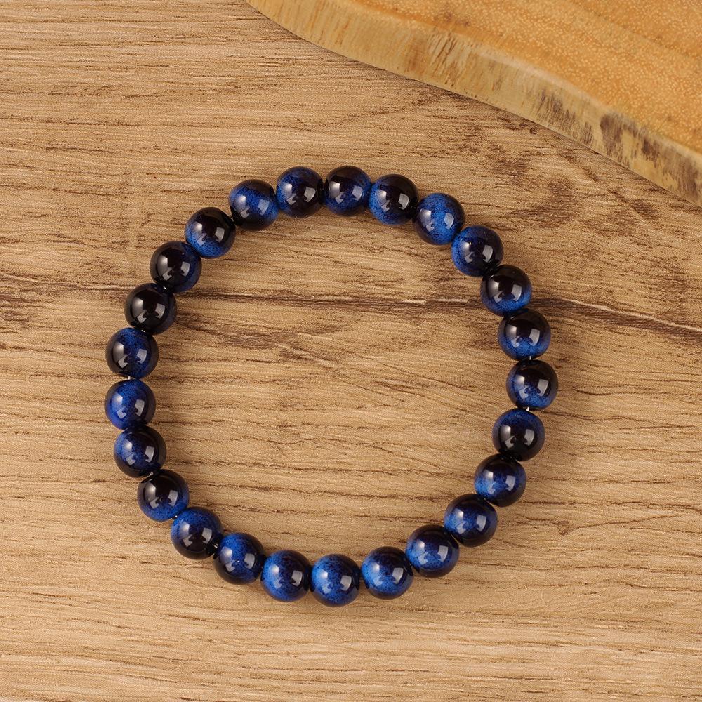 Braccialetto con Perline Pietra Maculata Blu Scuro Regali Festivi Gioielli Minimalisti Naturali di Moda Per Uomo Donna Uso Quotidiano Regalo