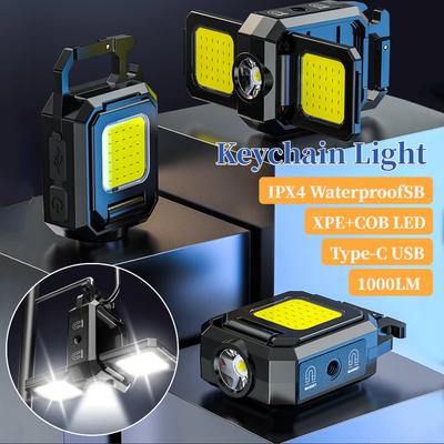 Luz de Trabajo de Bolsillo XPE 5000LM LED COB Mini Llavero Luz Recargable USB Tipo-C IPX4 Impermeable para Camping al Aire Libre Senderismo