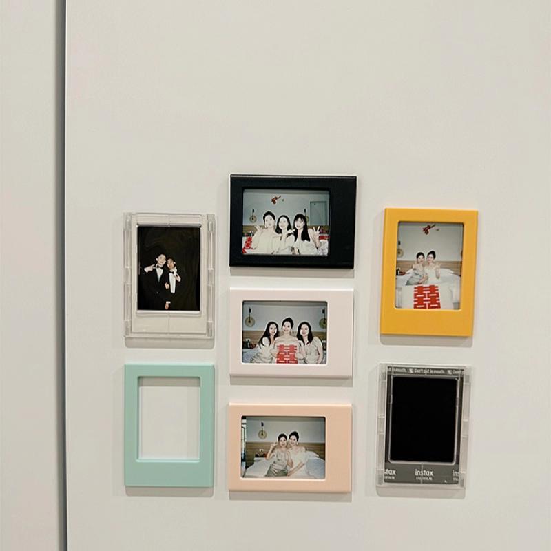 PGY Ins Magnetic Photo Frame 3-inch Polaroid Photo Refrigerator Magnet Desktop Pen Holder Ornaments Hollow Small Card Photo Wall