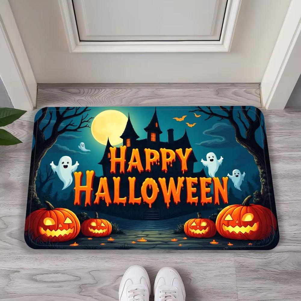 Halloween Purple Night With Ghosts Pumpkins Carpet Machine Washable Non Slip Soft Area Rugs For Living Room Home Decor