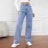 Pantaloni Lunghi Dritti Lavati in Cotone da Donna Retro Trendy