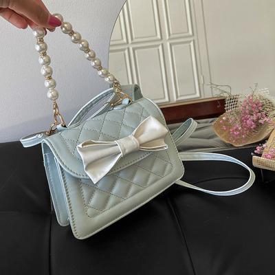 Korean Style Popular Pu Leather Female Crossbody Bag Fashion Textured Cute Bowknot Decorate Beading Chains Women Hand Pack