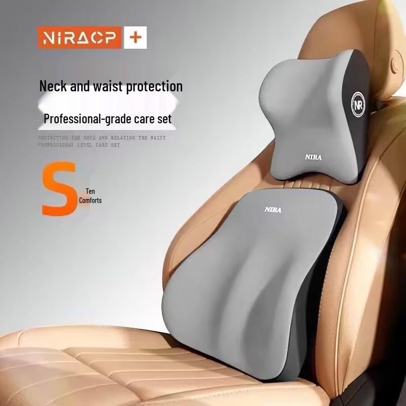 

Комплект для поддержки шеи и поясницы в автомобиле - Подушка и спинка из пены с памятью для водителей Headrest серый