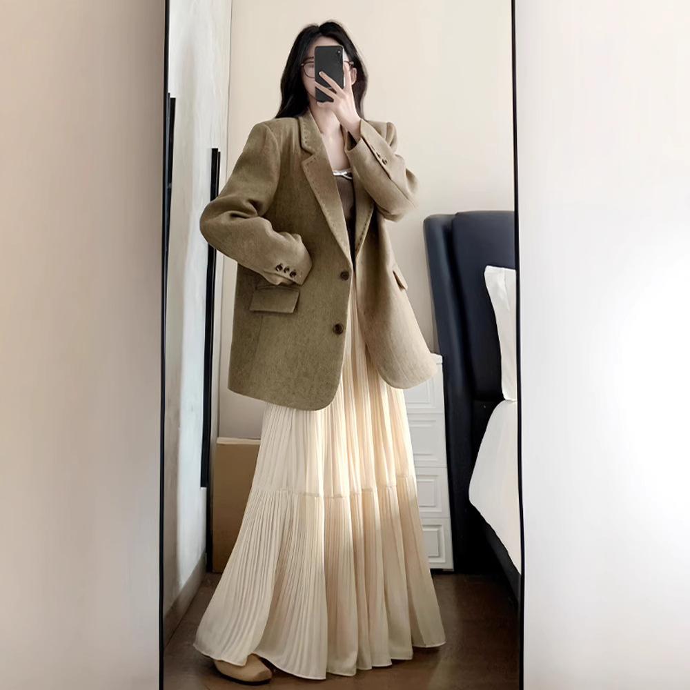 

Новая юбка с темпераментом для весны и лета, универсальная, с высокой талией, плиссированная, свободного кроя, с широким подолом, длинная юбка для осени и зимы XL