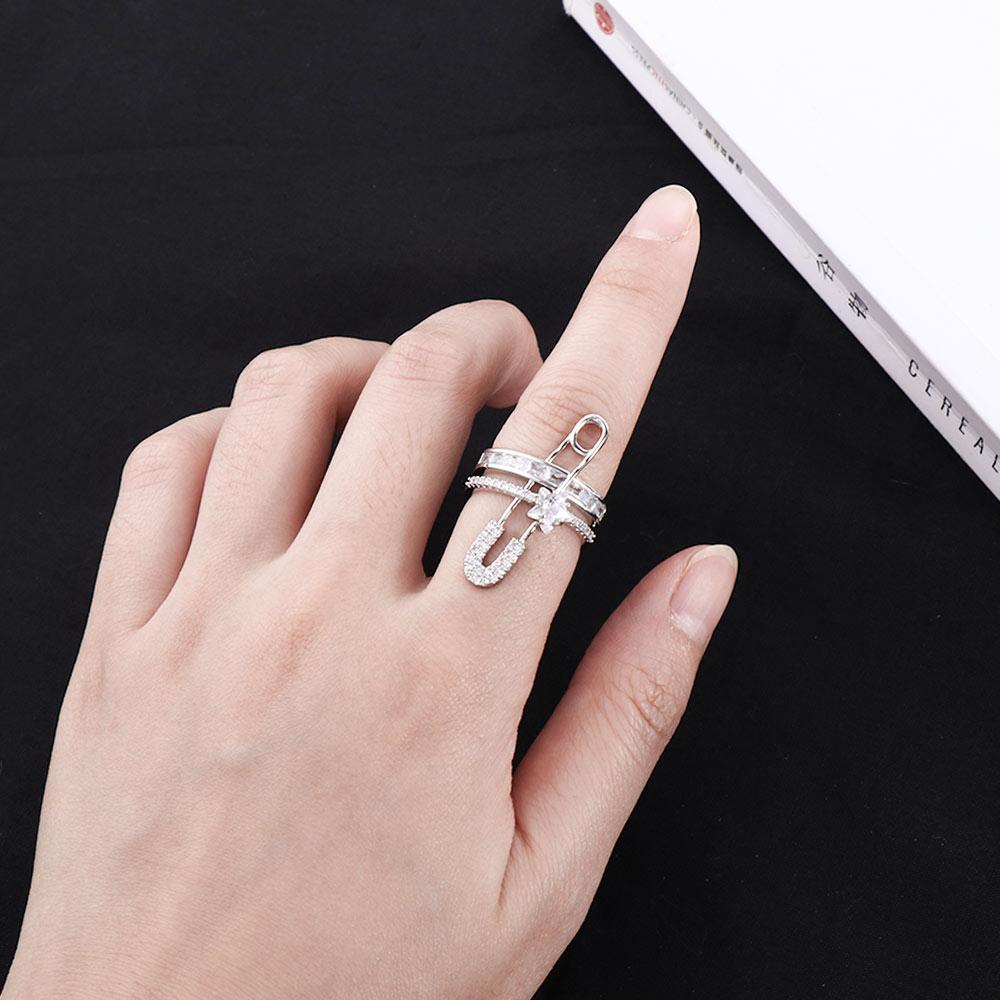 Girls Zircon Double Layer Pin Design Micro-Inlaid Copper Open Ring Finger Rings Fashion Jewelry