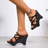 Fashion High Heels Women Summer New Round Toe Platform Wedge Vintage Open Toe Crossover Slender Strap Platform Sandals and Slippers