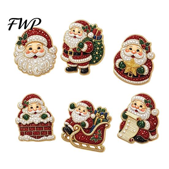 Urlaubsparty-Gastgeschenke 6 Stück/Set Kühlschrankmagnete Kunst-Kit mit Kunstperlen, Weihnachts-Schneemann-Baum-Weihnachtsmann Funkelnde Strass-Verzierungen Magnete, DIY Mosaik