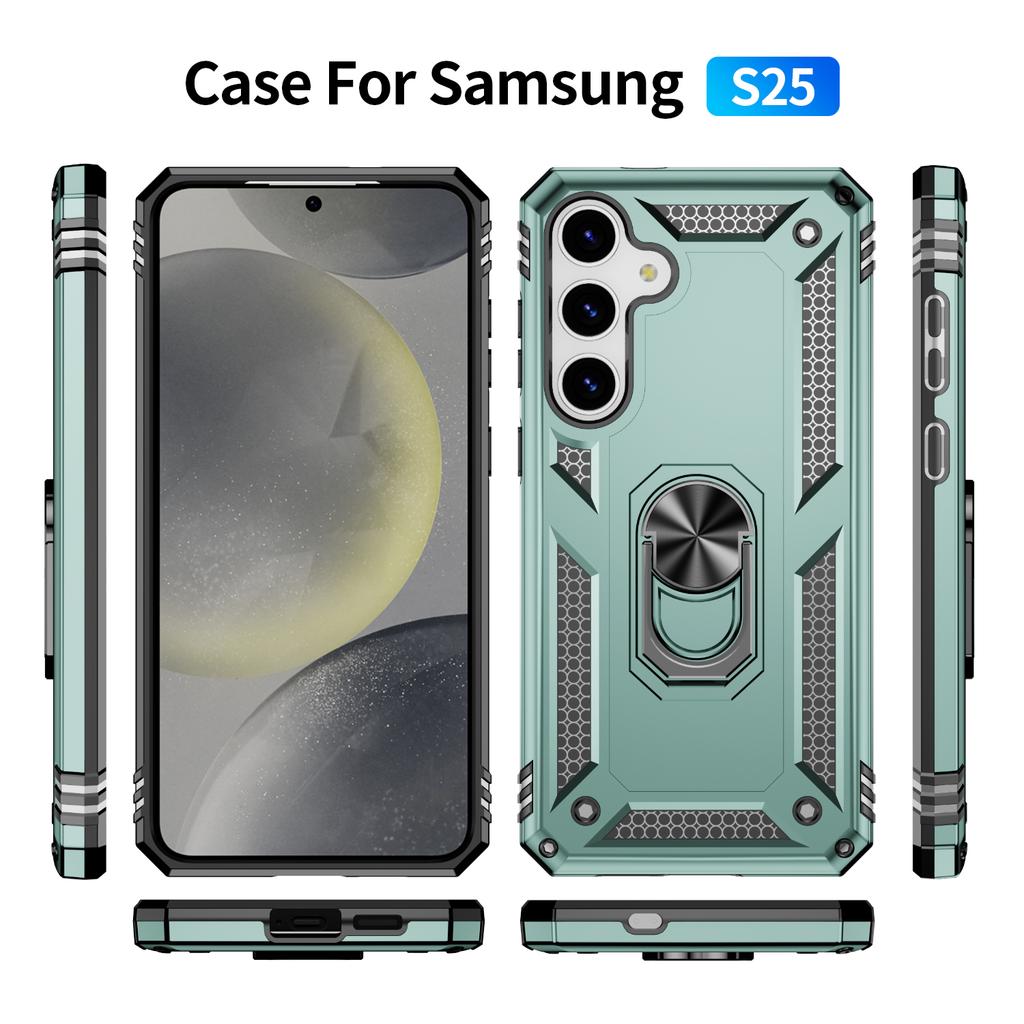 For Samsung Galaxy S25 Case PC+TPU Phone Cover with Rotary Ring Kickstand