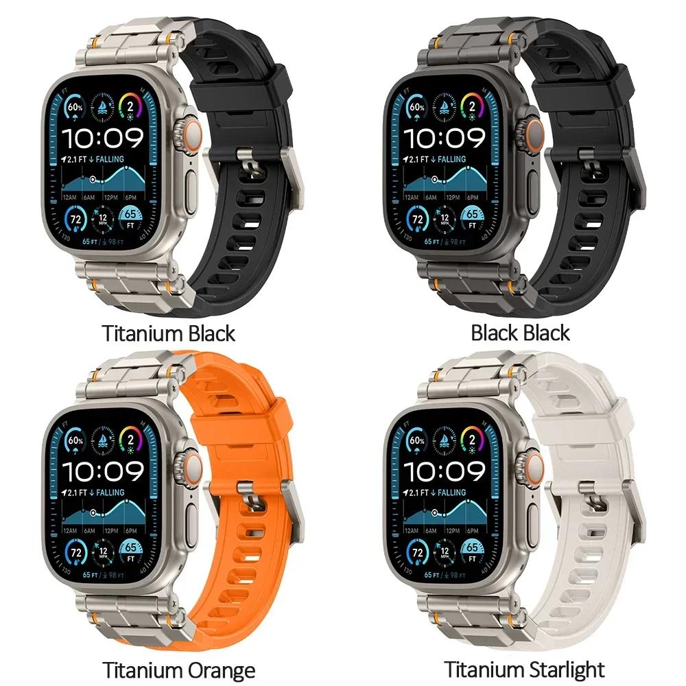 Rubber Strap for Apple Watch Ultra 2 Series 10 9 8 7 Se 6 5 Band Stainless Steel Bracelet for iWatch Ultra 49mm 10 46mm 44 45mm