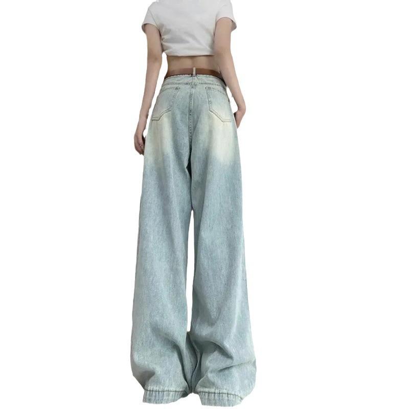 Blue-gray Wide-leg Jeans Women's Spring New High-waisted Straight Loose Niche Design Mopping Pants