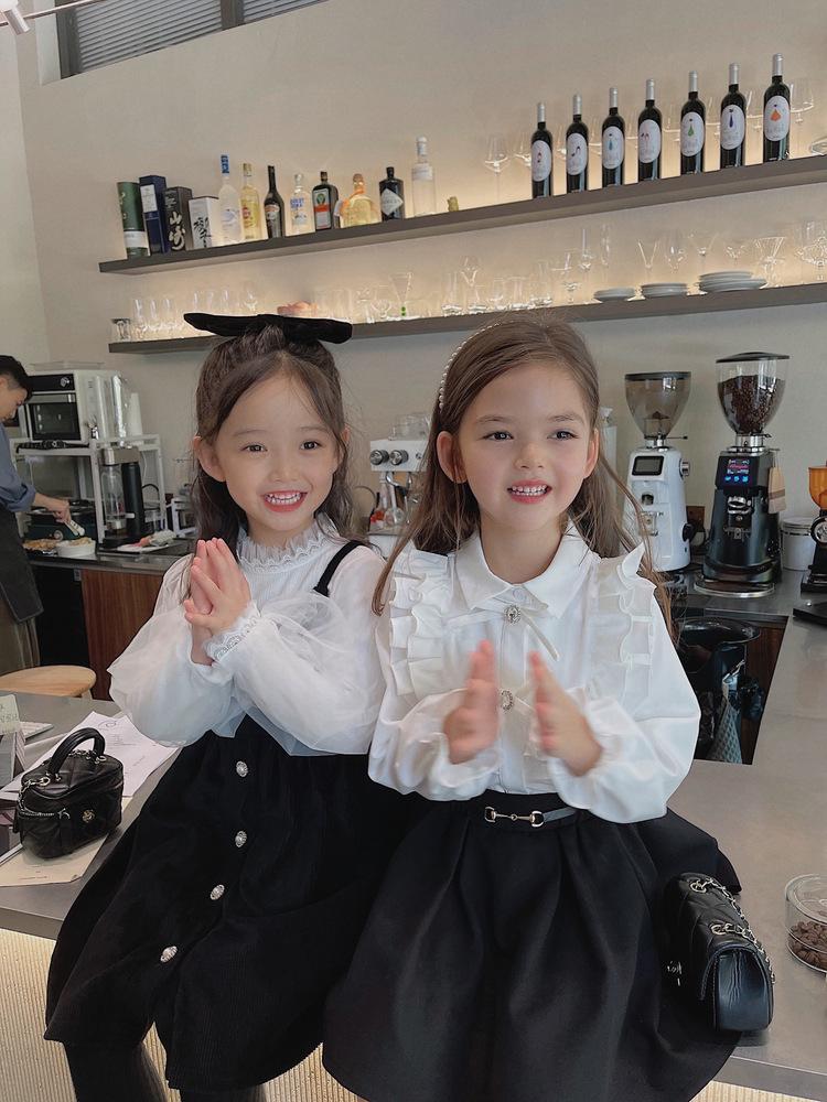 2024 Spring Girls' Ruffled French Princess Long Sleeve Flare Cuff Shirt