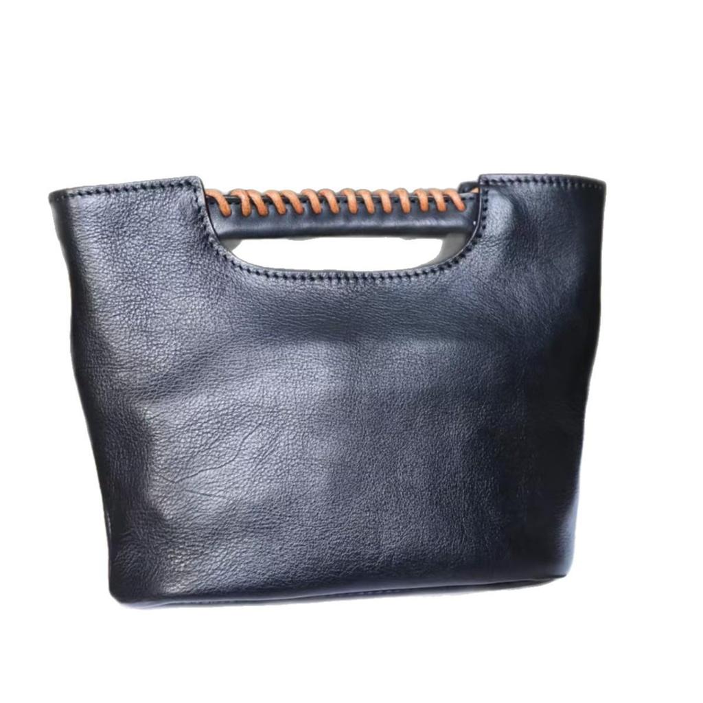 Women's Top-Grain Cowhide Leather Handbag 2025 New Style High-End Retro Real Leather Tote Bag Single Compartment with Adjustable Hand Strap