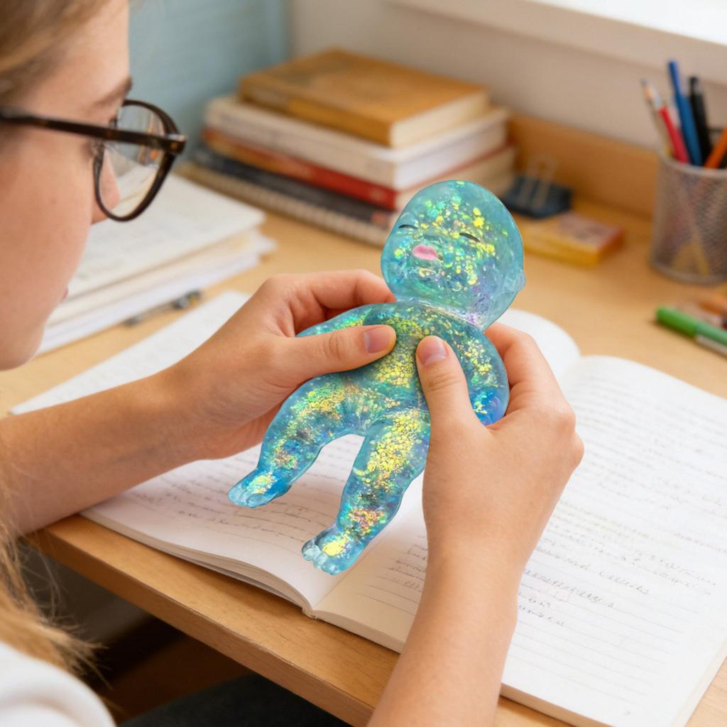 Squishy Babies Glitter Soft Moldable Cute Squishy Slow Rise Relaxing Sensory Fidget Relief Anxiety Stress Fun Desk Accessory for Adults Blue